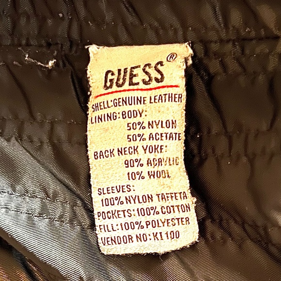 Men's Vintage Guess Black Leather Bomber Jacket - Picture 4 of 5